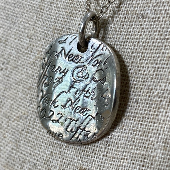 Tiffany & Co. Sterling 18” 727 FIFTH AVENUE NEW YORK WAVY NOTES TAG NECKLACE - Picture 7 of 9